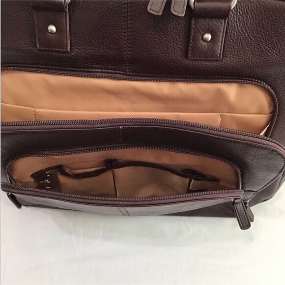 Levenger Brown Laptop Bag Briefcase Adjustable Shoulder Strap - Picture 6 of 12